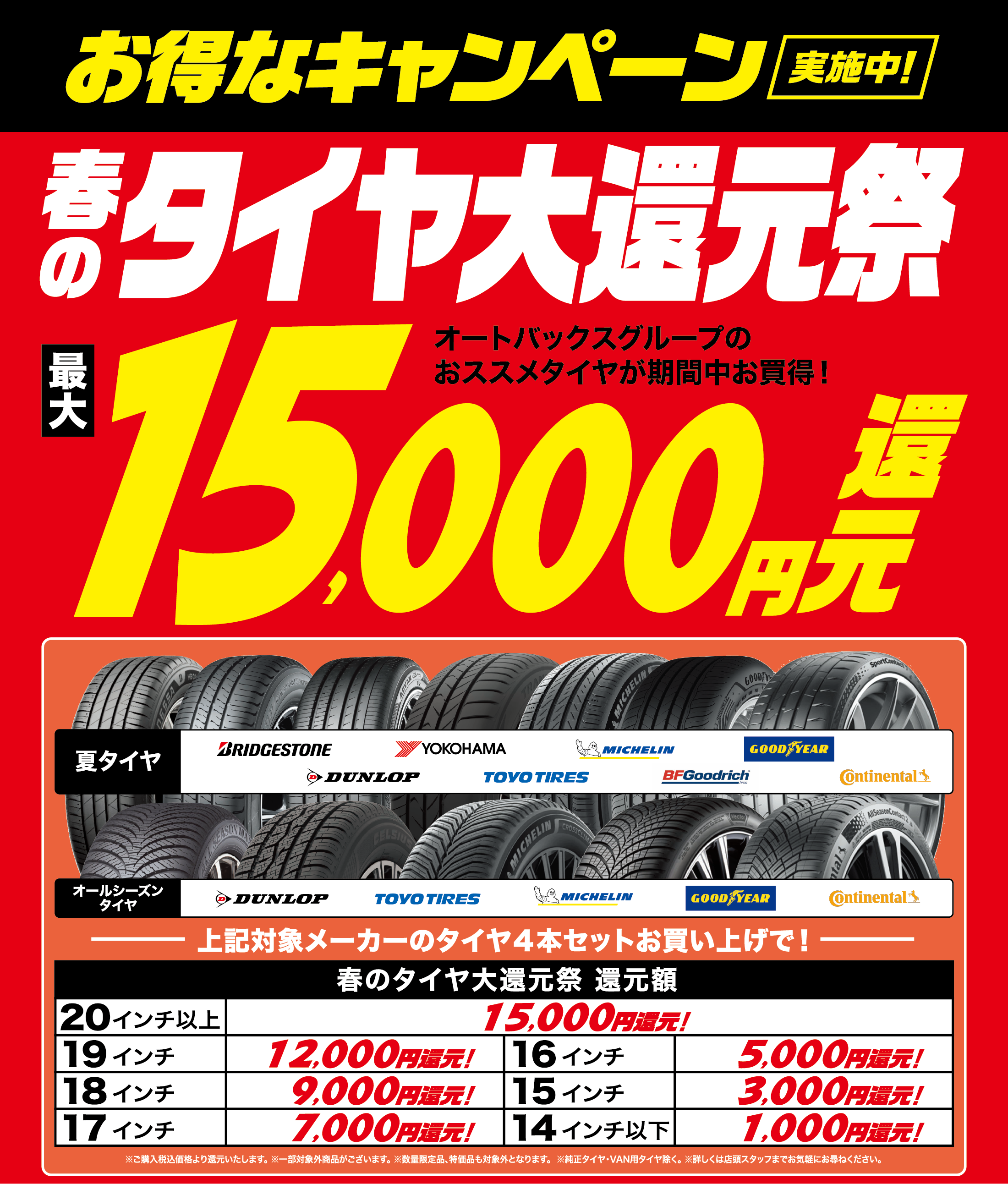 春タイヤ大還元祭