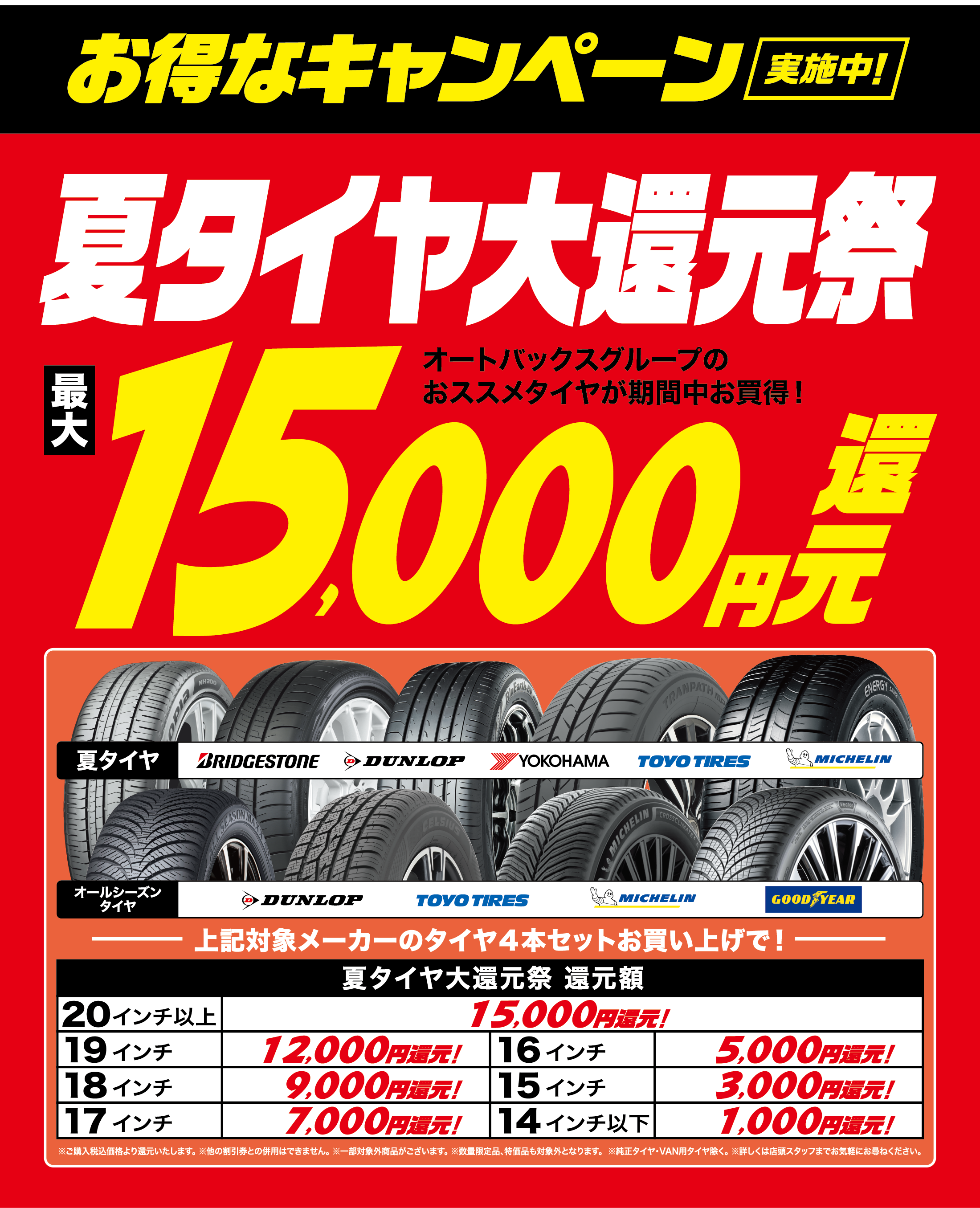 夏タイヤ大還元祭