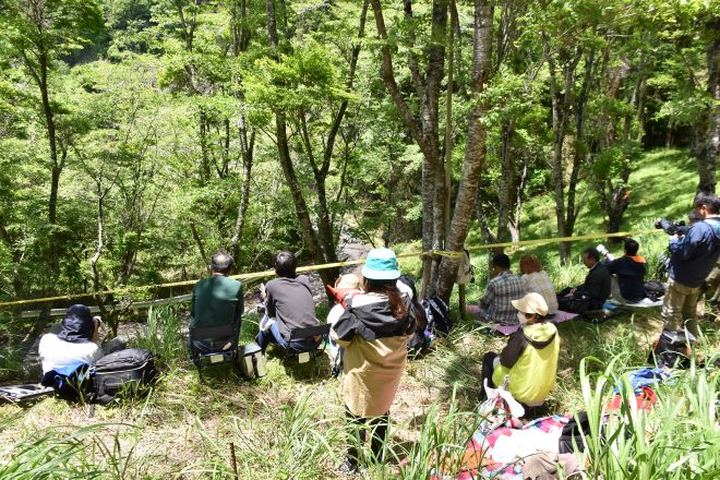 ▲山間部のSSは、自分で見やすいポイントを探して場所を確保することが必要。