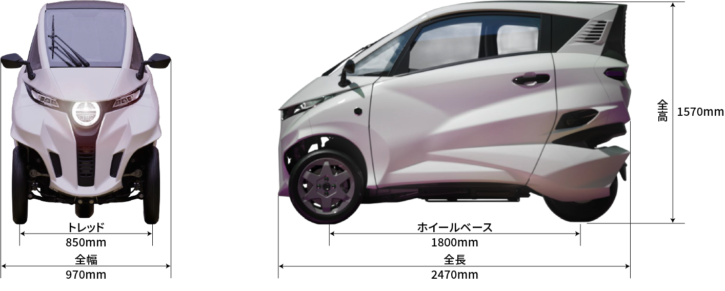 トレッド850mm ホイールベース1800mm 全高1570mm 全幅970mm 全長2470mm
