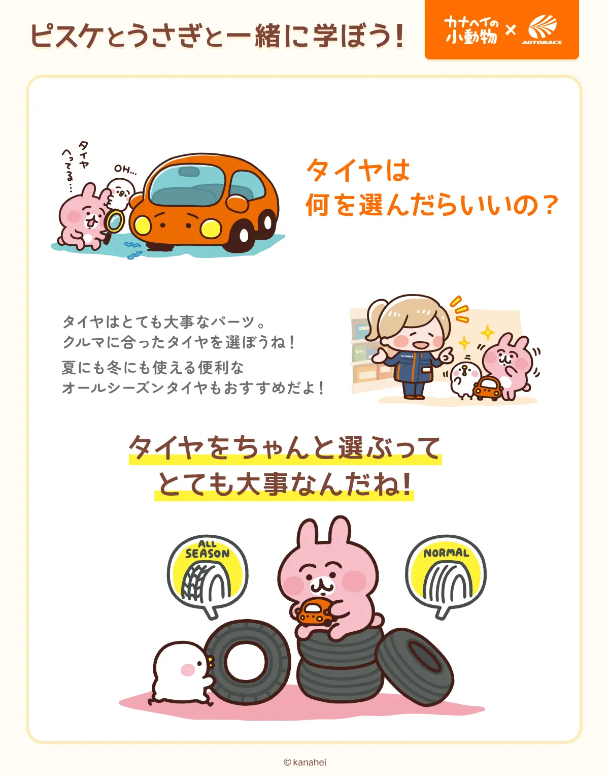 ピスケとうさぎと一緒に学ぼう！：カナヘイの小動物 × オートバックス