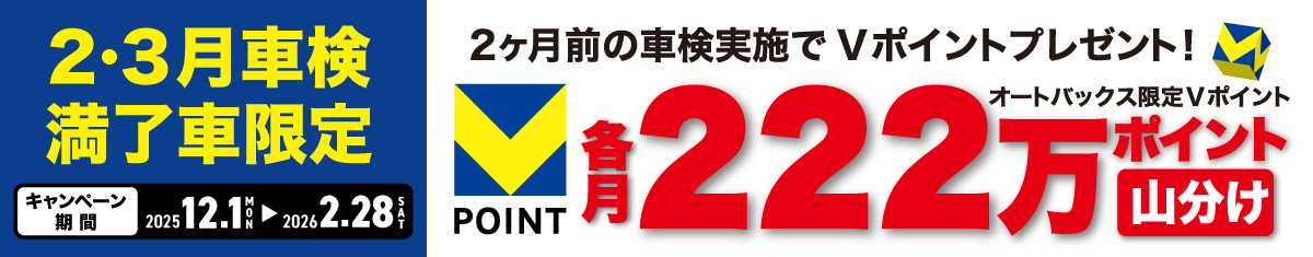 2・3月車検満了車限定 2ヶ月前の車検実施でVポイントプレゼント！