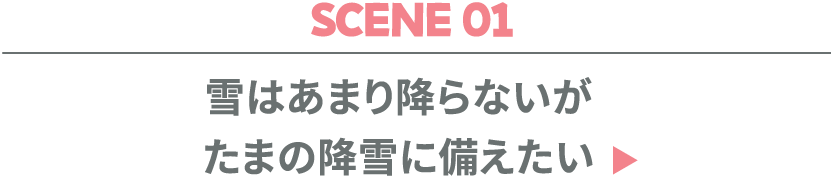 SCENE 01 雪はあまり降らないがたまの降雪に備えたい