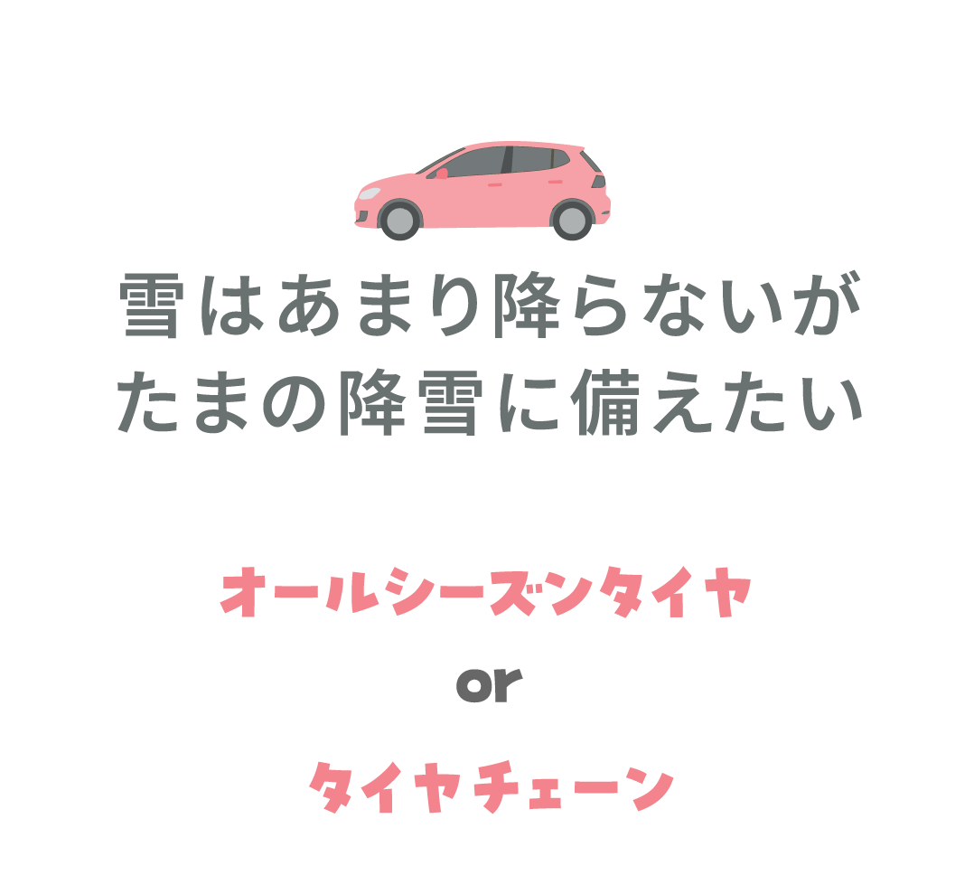 雪はあまり降らないがたまの降雪に備えたい オールシーズンタイヤorタイヤチェーン