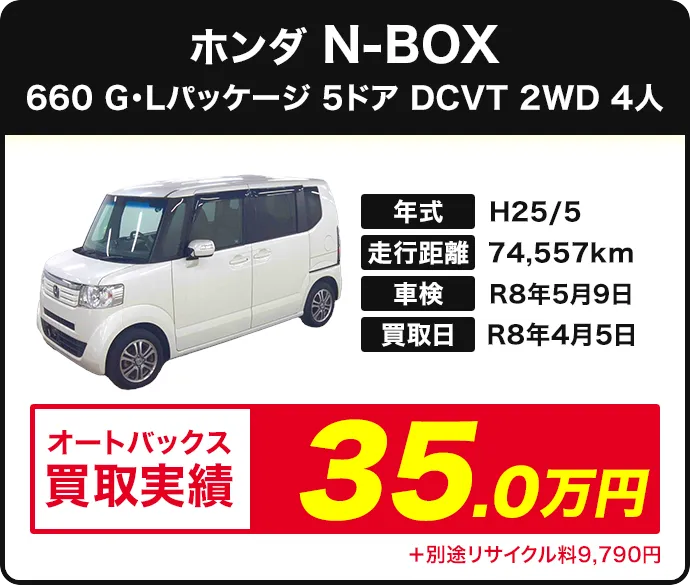 N-BOX G･Lパッケージ 買取実績 35.0万円
