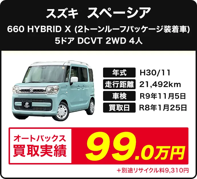 スペーシア HYBRID X 買取実績 99.1万円