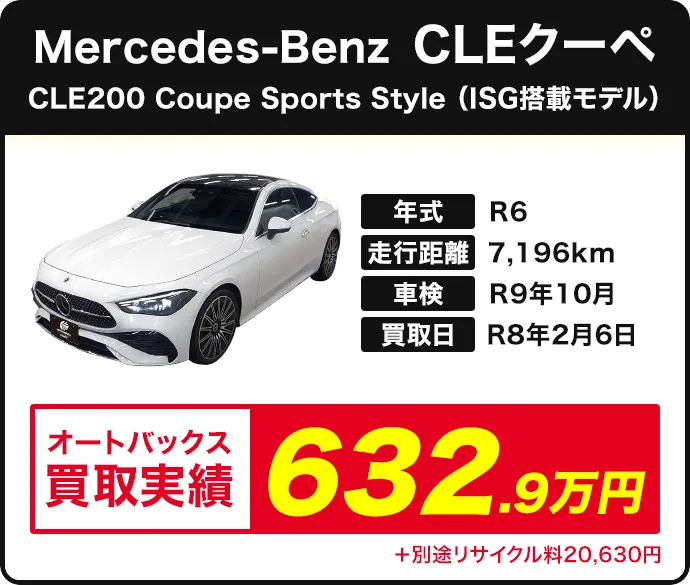 CLEクーペ CLE200 Coupe Sports Style（ISG搭載モデル）買取実績 632.9万円