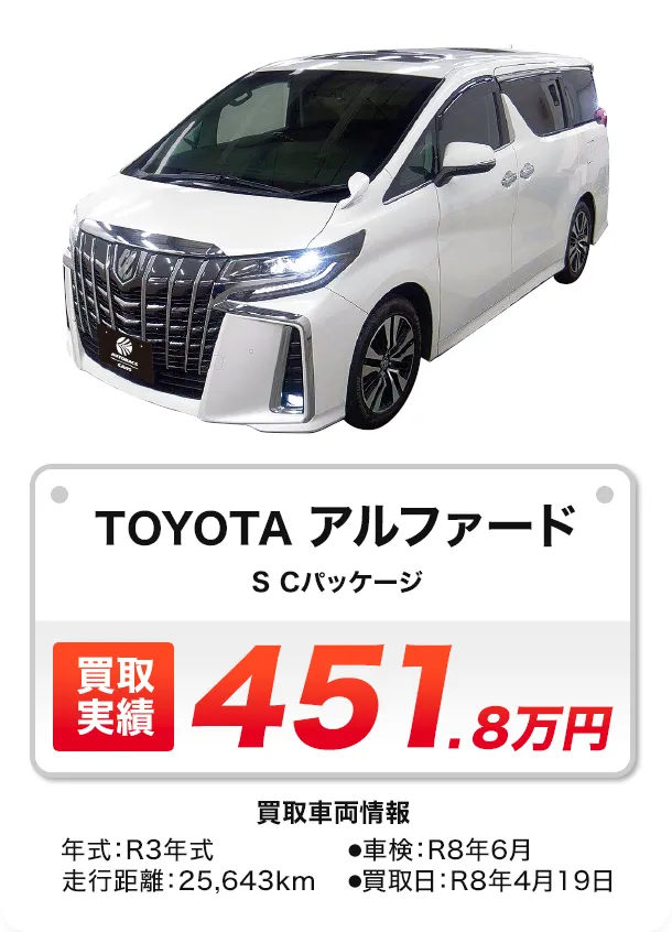 ミニバン TOYOTA アルファード S Cパッケージ 買取実績 451.8万円
