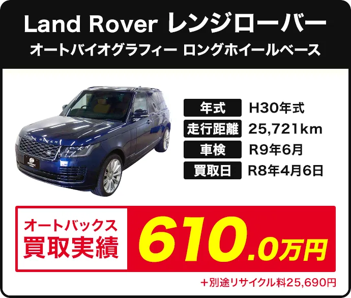 SUV Land Rover レンジローバー オートバイオグラフィー ロングホイールベース 買取実績 610.0万円