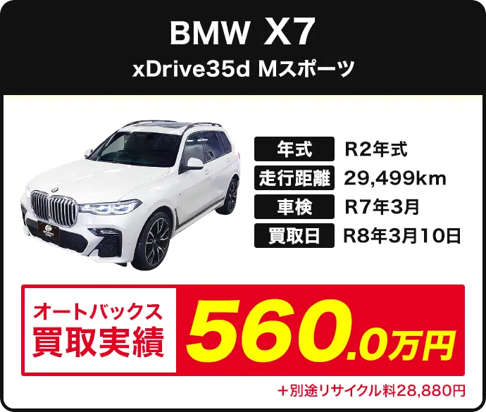 SUV BMW X7 xDrive35d Mスポーツ 買取実績 560.0万円