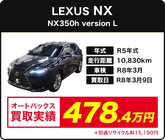 SUV LEXUS NX NX350h version L 買取実績 478.4万円