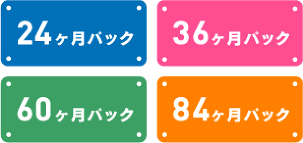 24ヶ月パック、36ヶ月パック、60ヶ月パック、84ヶ月パック