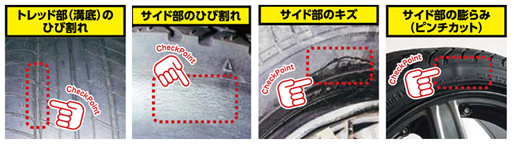 タイヤのひび割れ・傷・膨らみ